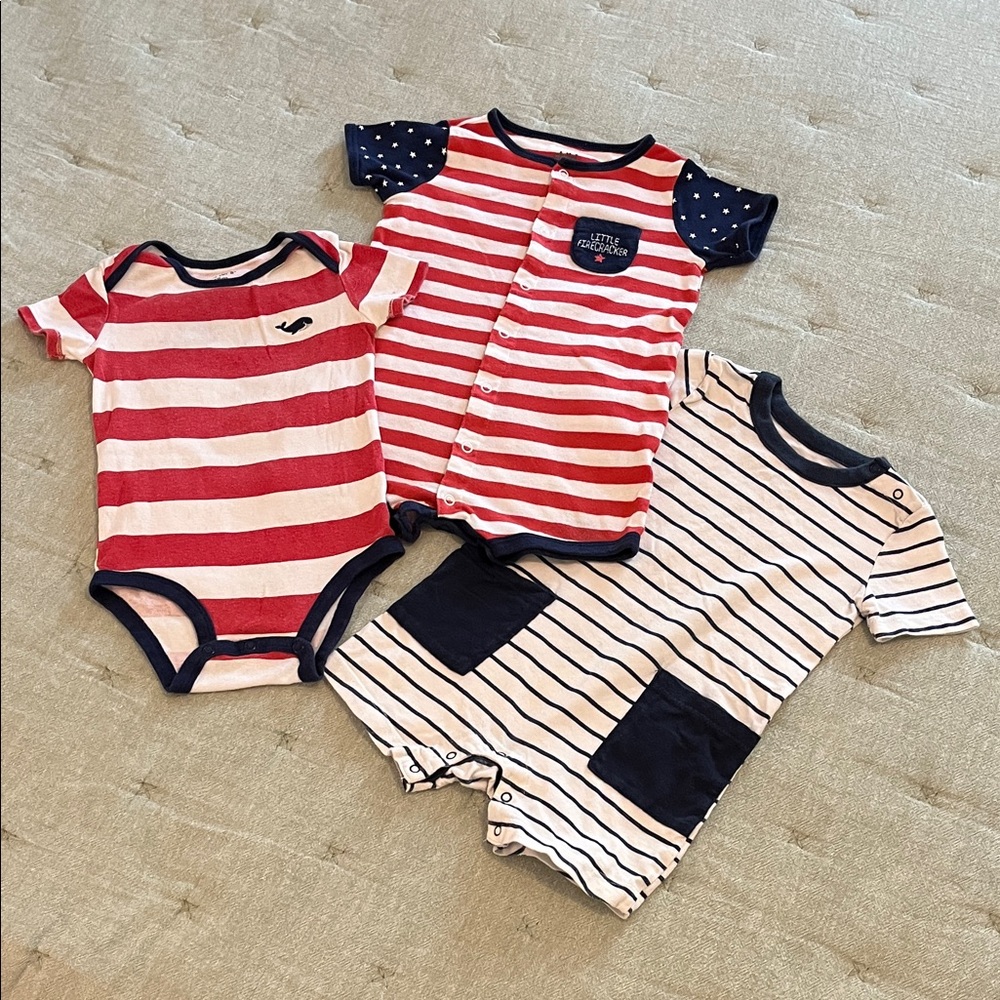 18M Carter's Red and Navy Striped Bodysuits Set